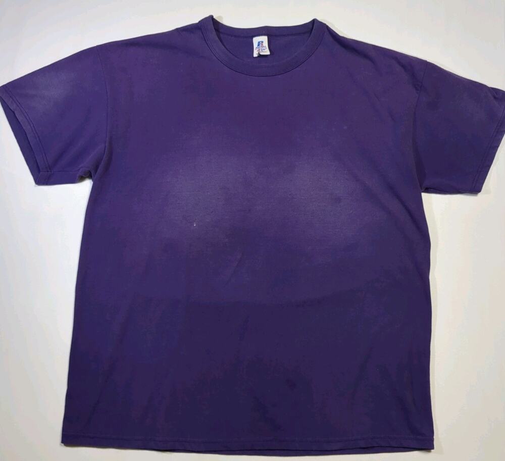 RUSSELL ATHLETIC Vintage 90s Distressed naturally Faded Purple T-shirt Mens XL